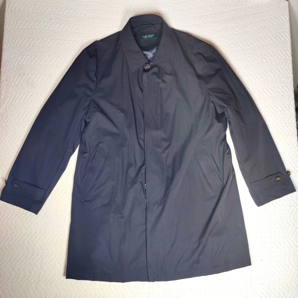 Lauren Ralph Lauren Trench Coat Women's Sz 48L Black Lightweight Preppy Timeles